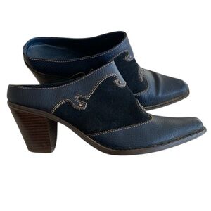 Vintage Western Leather and Suede Heeled Mules Size 9